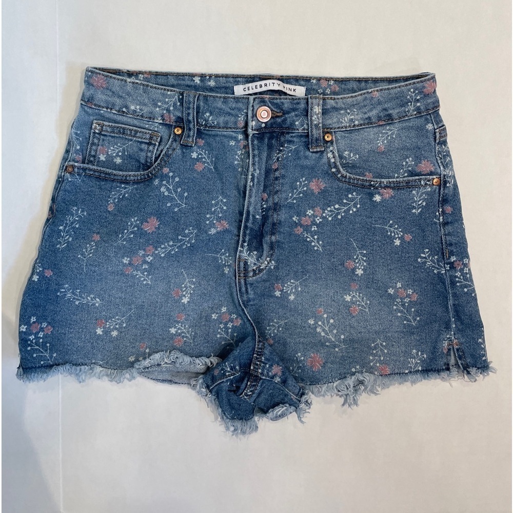 Celebrity Pink Floral Pattern Denim Shorts Size 9/29